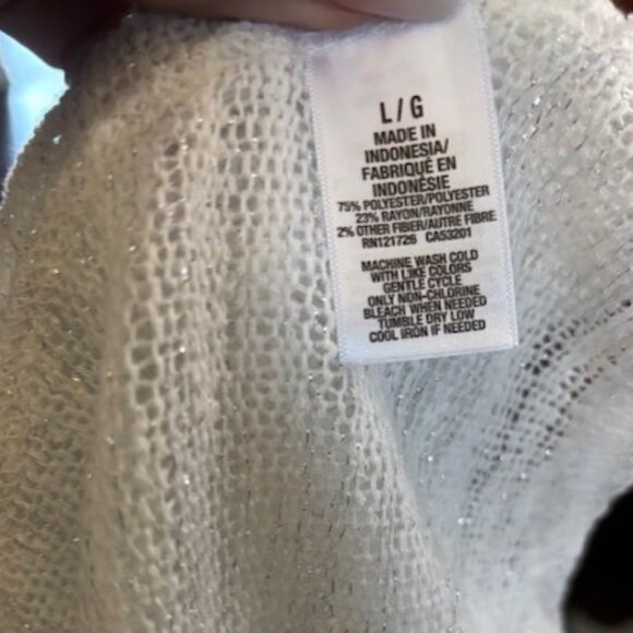 Aeropostale L White Metallic Silver Sweater Open Knit Sheer V Neck Tunic Festive - Picture 5 of 6